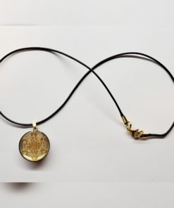 Pendentif Métatron de Ø2.5 cm, couleur doré fond doré, avec solides platon, création artisanale Martinique.