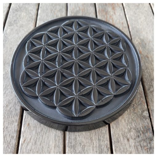 Plaque de rechargement en shungite Fleur de vie Ø11 cm Violette. Nettoie et recharge vos pierres...