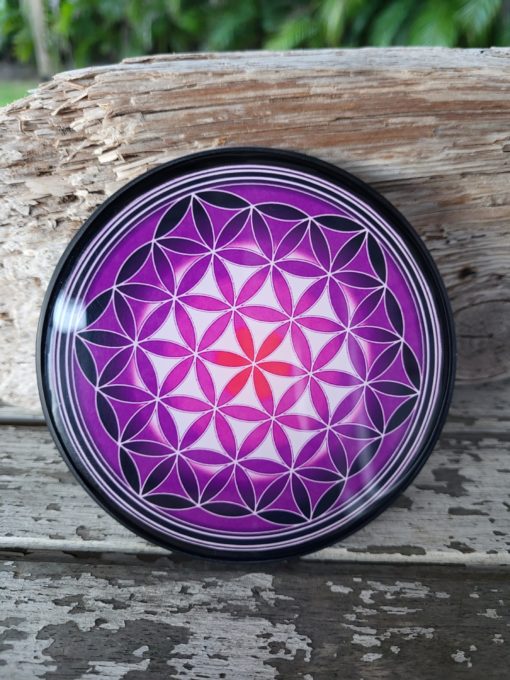 Plaque de rechargement en shungite Fleur de vie Ø11 cm Violette. Nettoie et recharge vos pierres...