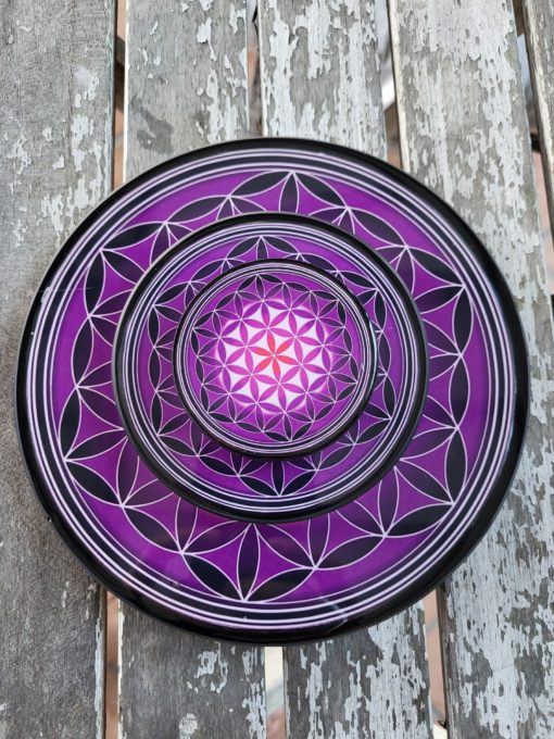 Plaque de rechargement en shungite Fleur de vie Ø11 cm Violette. Nettoie et recharge vos pierres...