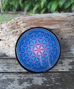 Plaque de rechargement en shungite Fleur de vie Ø11 cm Bleu foncé. Nettoie et recharge vos pierres...