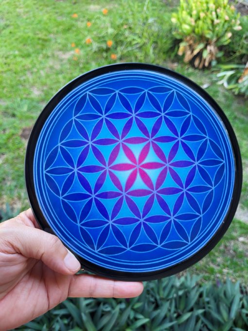 Plaque de rechargement Fleur de vie-shungite "BLEU FONÇÉ". Nettoie et recharge vos pierres... – Image 5