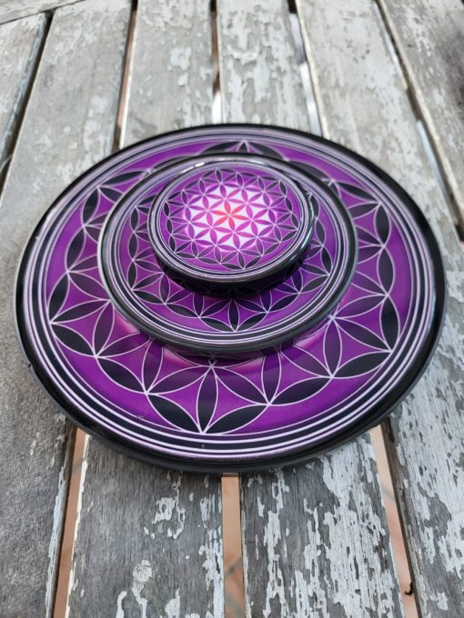 Plaque de rechargement Fleur de vie-shungite "VIOLETTE". Nettoie et recharge vos pierres...