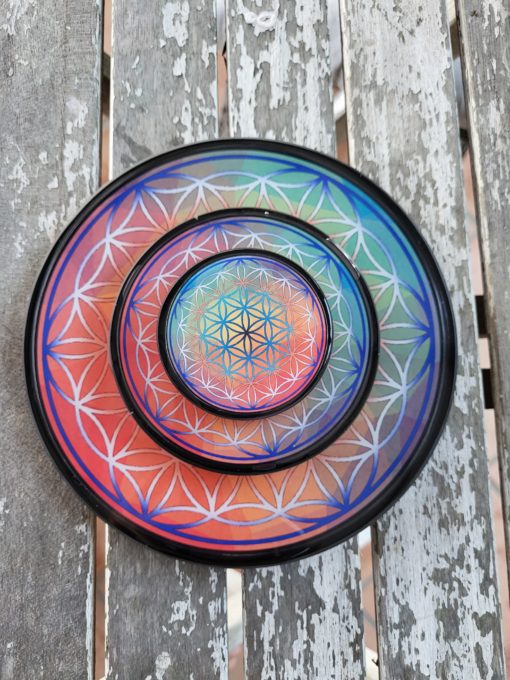 Plaque de rechargement Fleur de vie-shungite "MULTICOLORE N°3". Nettoie et recharge vos pierres...