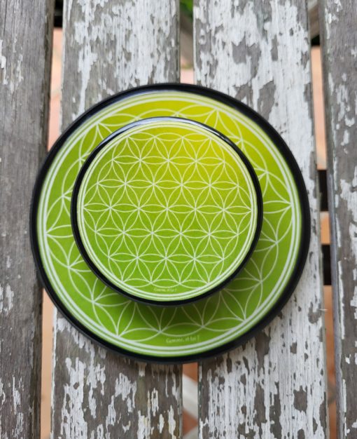 Plaque de rechargement Fleur de vie-Shungite, "VERT POMME". Nettoie et recharge vos pierres...