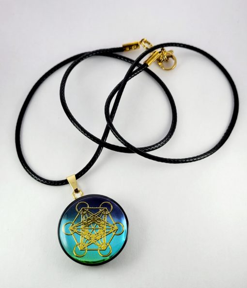 Pendentif Métatron doré, fond couleur turquoise/violet n°5, unique. – Image 3