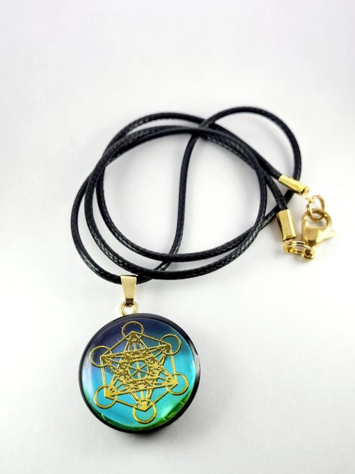Pendentif Métatron doré, fond couleur turquoise/violet n°6, unique. – Image 3