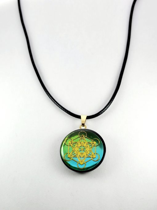 Pendentif Métatron doré, fond couleur vert/bleu n°8, unique. – Image 2