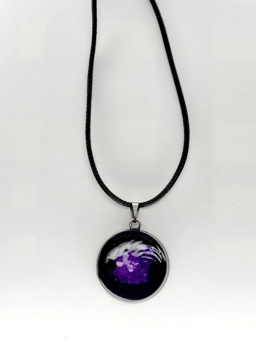 Pendentif Merkaba couleur argentée, fond violet iridescent à base de shungite. – Image 5