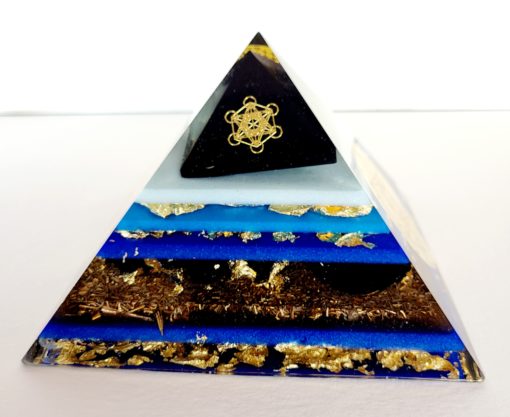 Pyramide Orgonite de protection avec comme pierre principale : la Shungite.  Bronze et Cube de Métatron. – Image 4