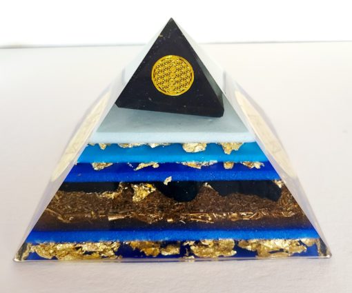 Pyramide Orgonite de protection avec comme pierre principale : la Shungite.  Bronze et Cube de Métatron. – Image 3