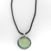 Pendentif fleur de vie argentée sur fond bleu/vert