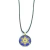 Pendentif artisanale cube de métatron fond bleu / yin yang