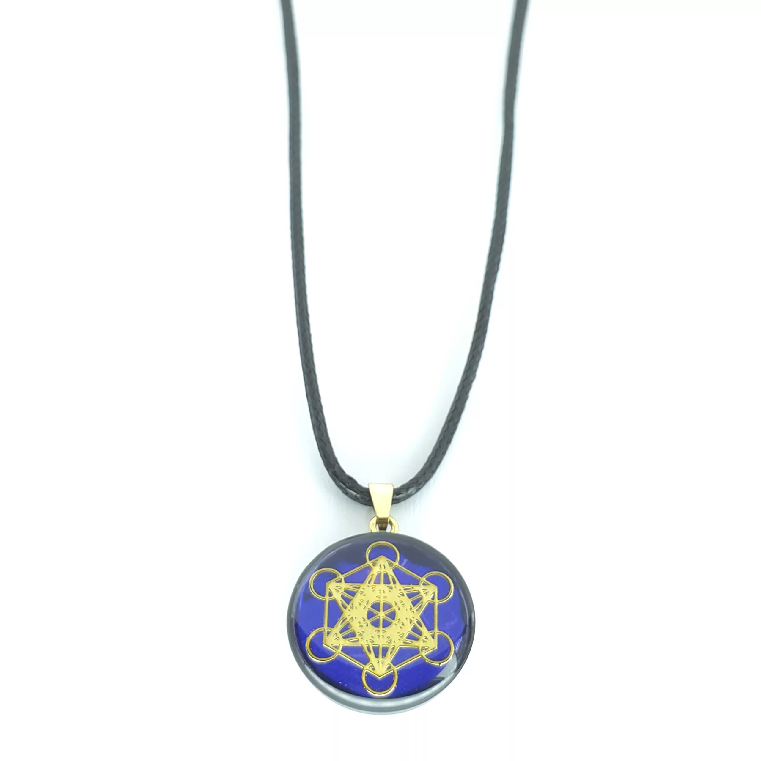 Pendentif artisanale cube de métatron fond bleu / yin yang