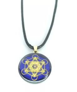 Pendentif métatron doré et bleu iridescent - yin yang