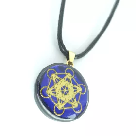 Pendentif métatron doré et bleu iridescent - yin yang