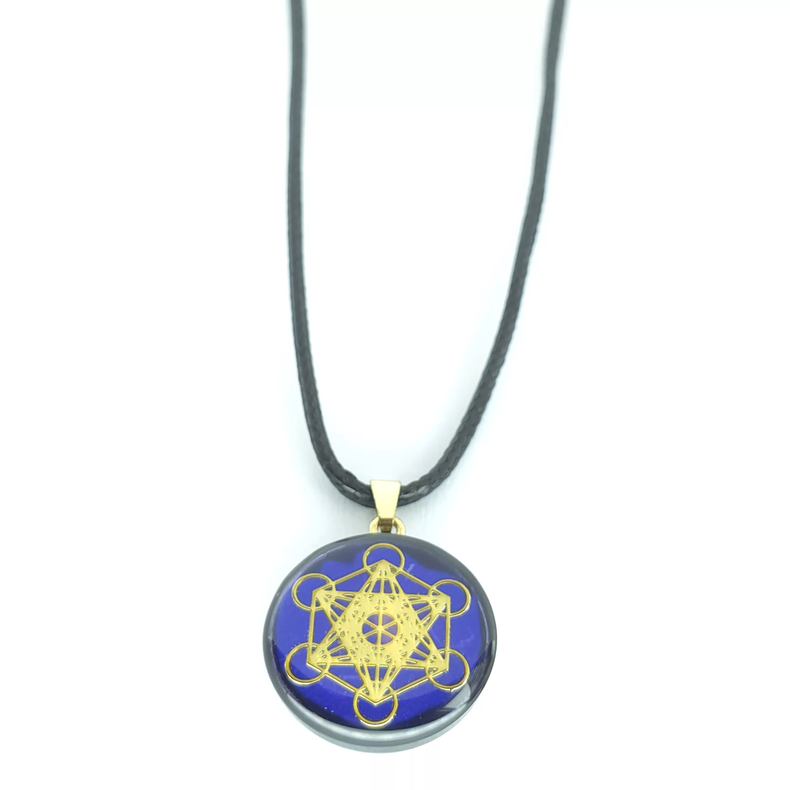 Pendentif artisanale cube de métatron fond bleu / yin yang