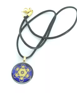 Pendentif artisanale cube de métatron fond bleu / yin yang