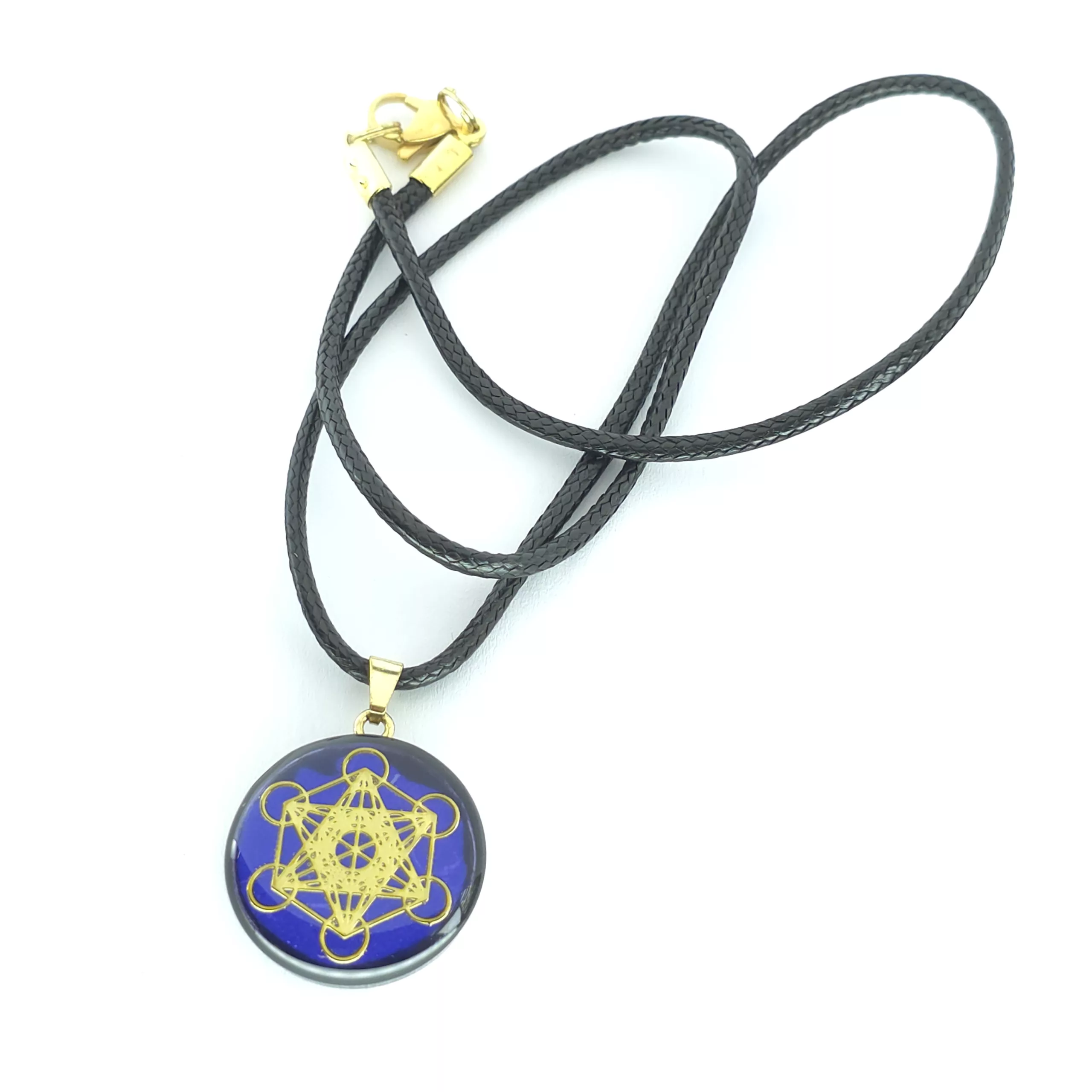 Pendentif artisanale cube de métatron fond bleu / yin yang