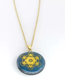 Pendentif métatron gris bleu doré