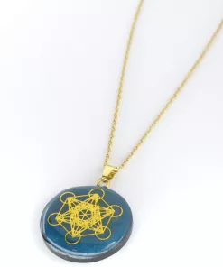 Pendentif métatron gris bleu doré