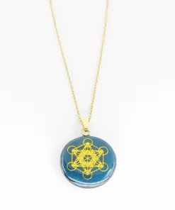 Pendentif métatron gris bleu doré