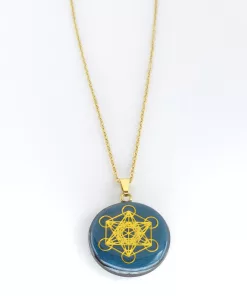 Pendentif métatron gris bleu doré