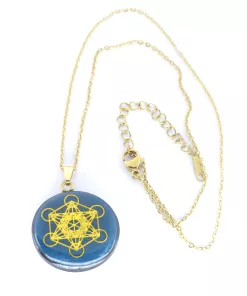 Pendentif métatron gris bleu doré
