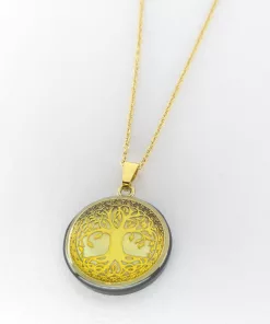Pendentif arbre de vie doré fond phosphorescent
