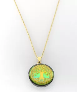 pendentif arbre de vie doré fond vert