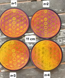 plaque de rechargement fleur de vie dorée 11cm