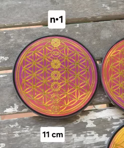 plaque de rechargement fleur de vie dorée 11cm