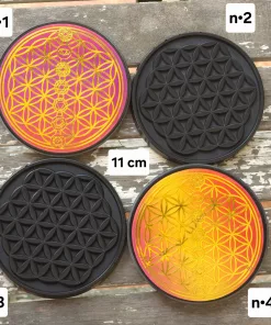 plaque de rechargement fleur de vie dorée 11cm