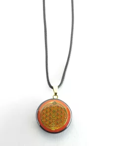 Pendentif fleur de vie fond orangé - shungite