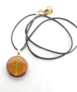 Pendentif fleur de vie fond orangé - shungite