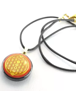 Pendentif fleur de vie fond orangé - shungite