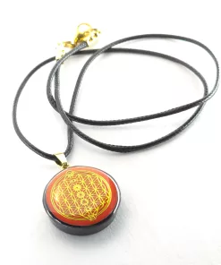 Pendentif fleur de vie fond orangé - shungite