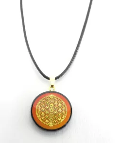 Pendentif fleur de vie fond orangé - shungite