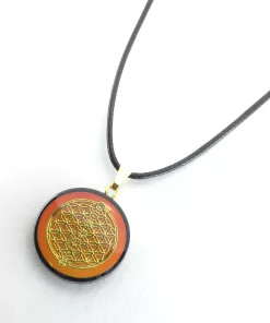 Pendentif fleur de vie fond orangé - shungite