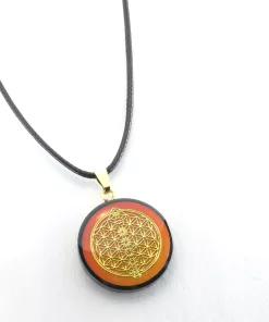 Pendentif fleur de vie fond orangé - shungite