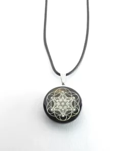 Pendentif artisanal cube de métatron + graine de vie - shungite