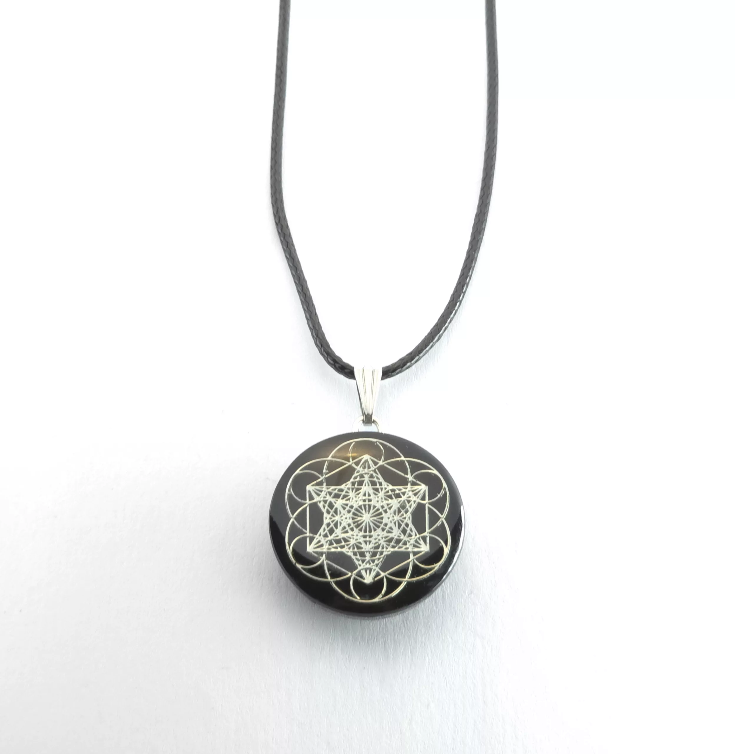 Pendentif artisanal cube de métatron + graine de vie - shungite