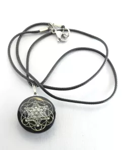 Pendentif artisanal cube de métatron + graine de vie - shungite