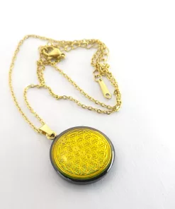 Pendentif fleur de vie 7 chakras artisanale avec chaine
