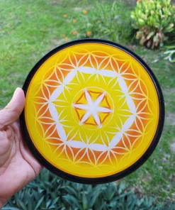 plaque de rechargement fleur de vie - shungite - jaune