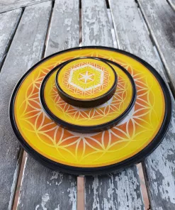 plaque de rechargement fleur de vie - shungite - jaune