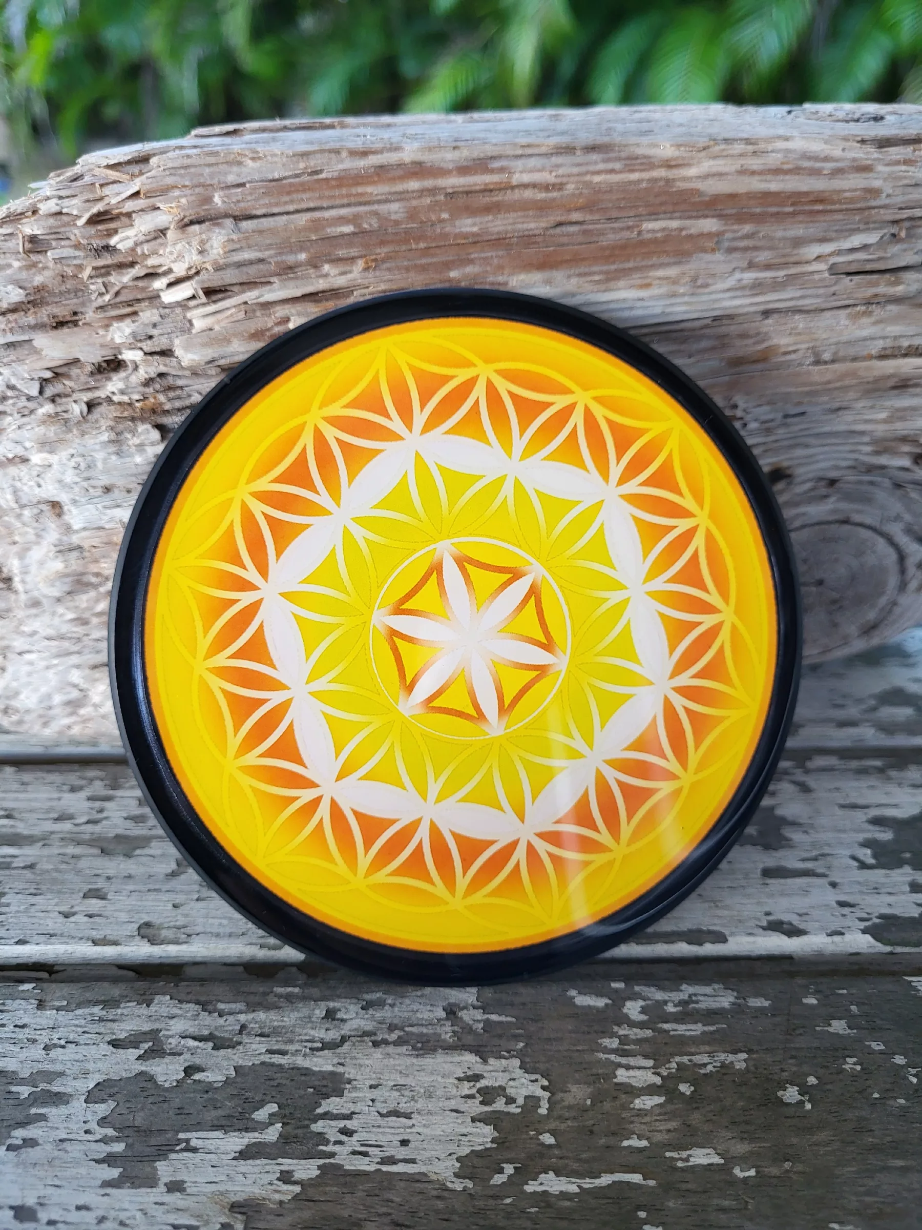 plaque de rechargement fleur de vie - shungite - jaune